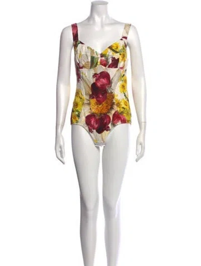 Pre-owned Dolce & Gabbana Silk Floral Print Bodysuit In Neutral