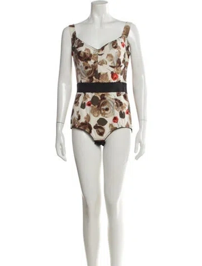 Pre-owned Dolce & Gabbana Silk Floral Print Bodysuit In Neutral