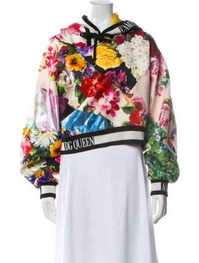 Pre-owned Dolce & Gabbana Silk Floral Print Bomber Jacket W/ Tags In White