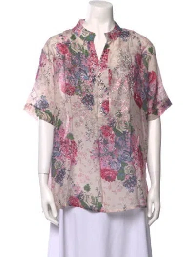 Pre-owned Dolce & Gabbana Silk Floral Print Button-up Top In Multi