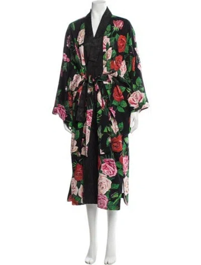 Pre-owned Dolce & Gabbana Silk Floral Print Coat W/ Tags In Green