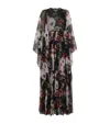 Dolce & Gabbana Long Chiffon Dress With Rose Garden Print