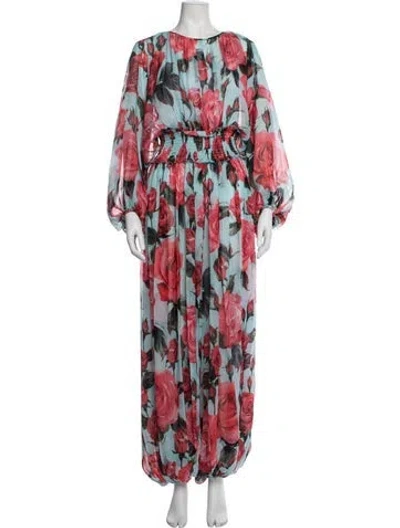 Pre-owned Dolce & Gabbana Silk Floral Print Jumpsuit In Blue