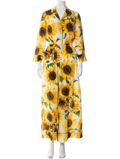 Pre-owned Dolce & Gabbana Silk Floral Print Jumpsuit In Yellow