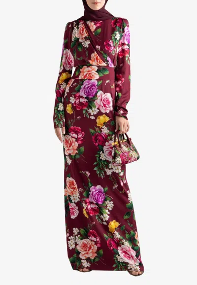 Dolce & Gabbana Silk Floral Print Maxi Dress In Red