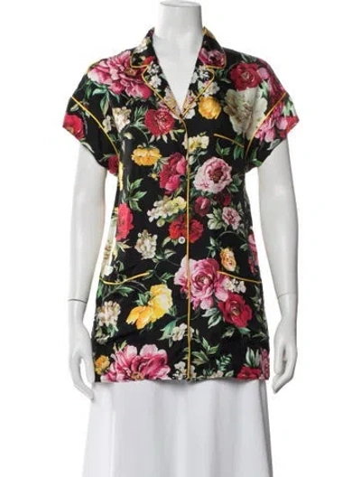 Pre-owned Dolce & Gabbana Silk Floral Print Pajamas In Black