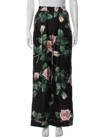 Pre-owned Dolce & Gabbana Silk Floral Print Pajamas In Black