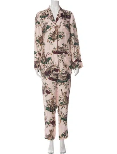 Pre-owned Dolce & Gabbana Silk Floral Print Pajamas In Pink