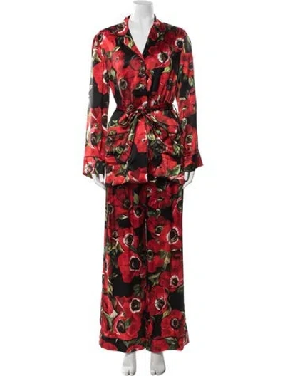 Pre-owned Dolce & Gabbana Silk Floral Print Pajamas In Red
