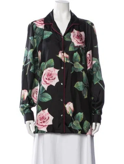 Pre-owned Dolce & Gabbana Silk Floral Print Pajamas W/ Tags In Black
