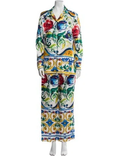 Pre-owned Dolce & Gabbana Silk Floral Print Pant Set In Multi