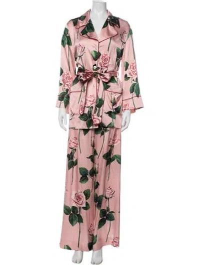 Pre-owned Dolce & Gabbana Silk Floral Print Pant Set W/ Tags In Pink