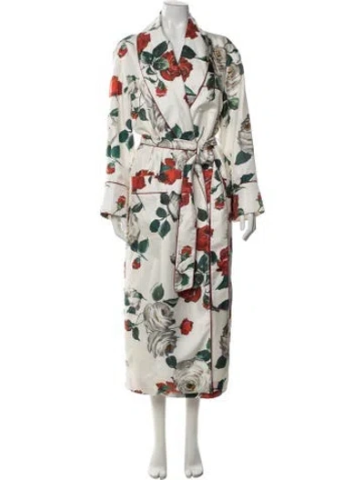 Pre-owned Dolce & Gabbana Silk Floral Print Robe W/ Tags In Neutrals