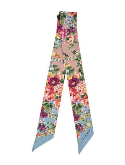 Pre-owned Dolce & Gabbana Silk Floral Print Scarf In Pink