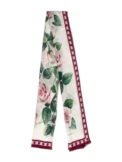 Pre-owned Dolce & Gabbana Silk Floral Print Scarf In Purple