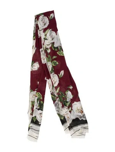 Pre-owned Dolce & Gabbana Silk Floral Print Scarf In Red