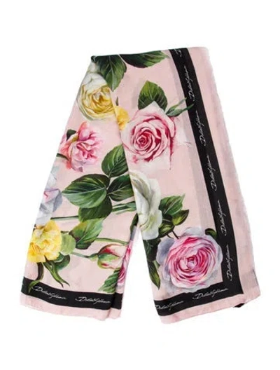 Pre-owned Dolce & Gabbana Silk Floral Print Shawl In Pink