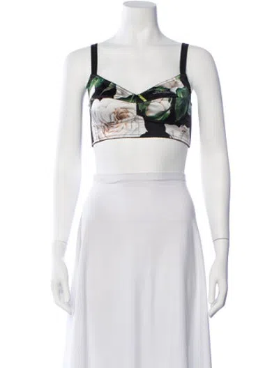 Pre-owned Dolce & Gabbana Silk Floral Print Sports Bra In Black