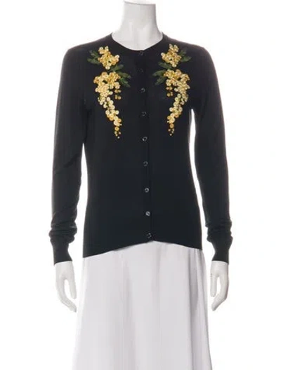 Pre-owned Dolce & Gabbana Silk Floral Print Sweater In Black