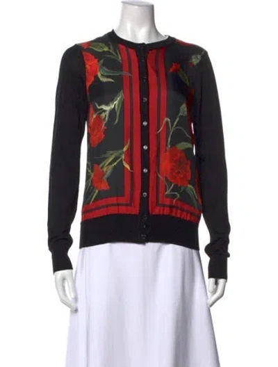 Pre-owned Dolce & Gabbana Silk Floral Print Sweater In Black