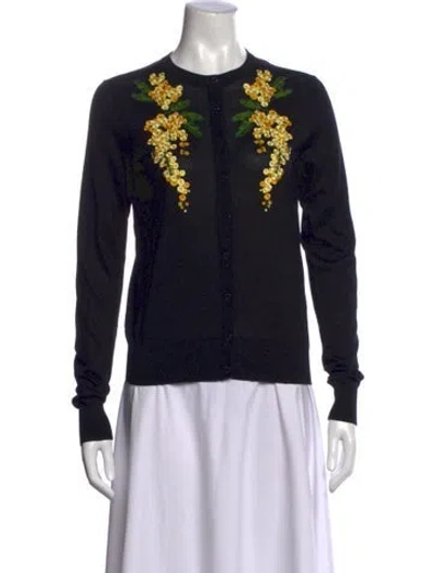 Pre-owned Dolce & Gabbana Silk Floral Print Sweater In Black
