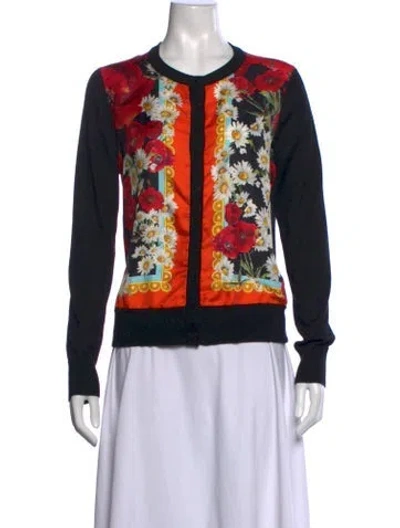 Pre-owned Dolce & Gabbana Silk Floral Print Sweater In Black