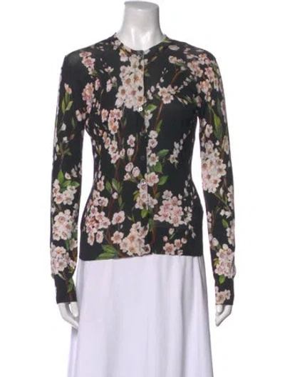 Pre-owned Dolce & Gabbana Silk Floral Print Sweater In Black
