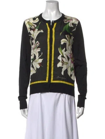 Pre-owned Dolce & Gabbana Silk Floral Print Sweater In Black