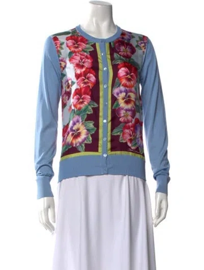 Pre-owned Dolce & Gabbana Silk Floral Print Sweater In Blue
