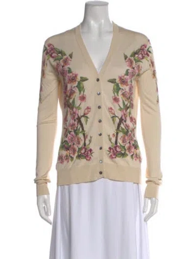 Pre-owned Dolce & Gabbana Silk Floral Print Sweater In Neutral