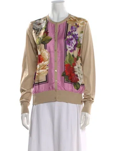 Pre-owned Dolce & Gabbana Silk Floral Print Sweater In Neutral