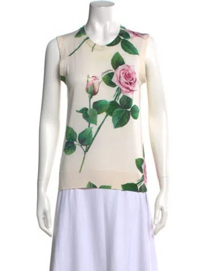 Pre-owned Dolce & Gabbana Silk Floral Print Sweater In Neutrals