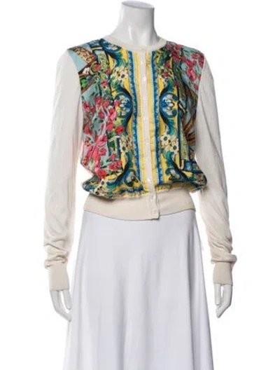 Pre-owned Dolce & Gabbana Silk Floral Print Sweater In Neutrals