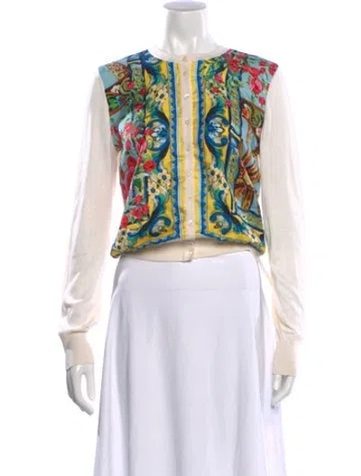Pre-owned Dolce & Gabbana Silk Floral Print Sweater In White