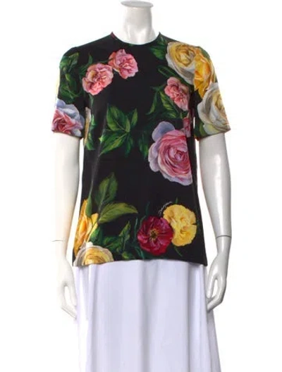 Pre-owned Dolce & Gabbana Silk Floral Print Top In Black