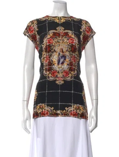 Pre-owned Dolce & Gabbana Silk Floral Print Top In Black