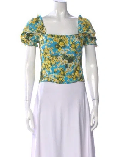 Pre-owned Dolce & Gabbana Silk Floral Print Top In Blue