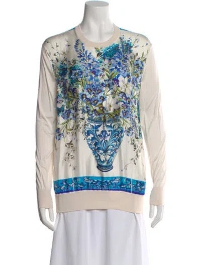 Pre-owned Dolce & Gabbana Silk Floral Print Top In Blue