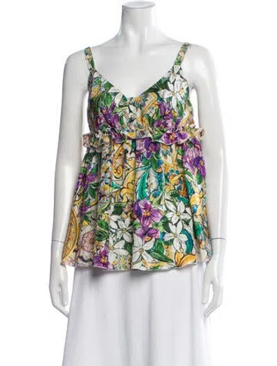 Pre-owned Dolce & Gabbana Silk Floral Print Top In Blue