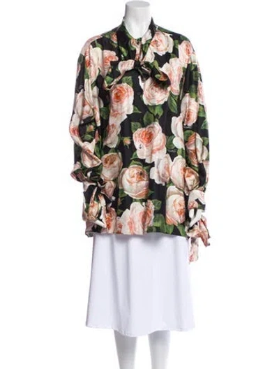 Pre-owned Dolce & Gabbana Silk Floral Print Tunic In Black