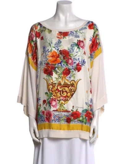 Pre-owned Dolce & Gabbana Silk Floral Print Tunic In Blue