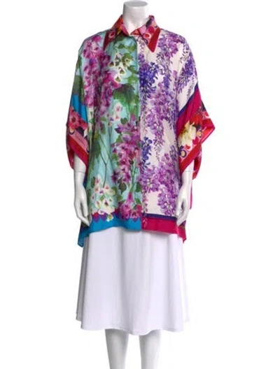 Pre-owned Dolce & Gabbana Silk Floral Print Tunic In Blue
