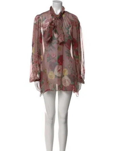 Pre-owned Dolce & Gabbana Silk Floral Print Tunic In Purple