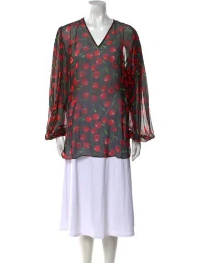 Pre-owned Dolce & Gabbana Silk Floral Print Tunic In Red