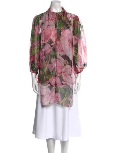Pre-owned Dolce & Gabbana Silk Floral Print Tunic W/ Tags In Pink