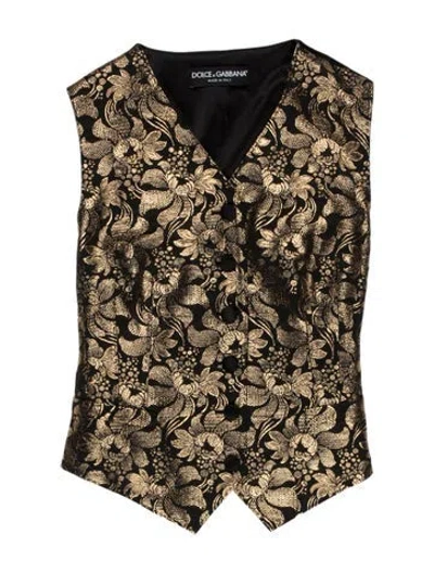 Pre-owned Dolce & Gabbana Silk Floral Print Vest W/ Tags In Black