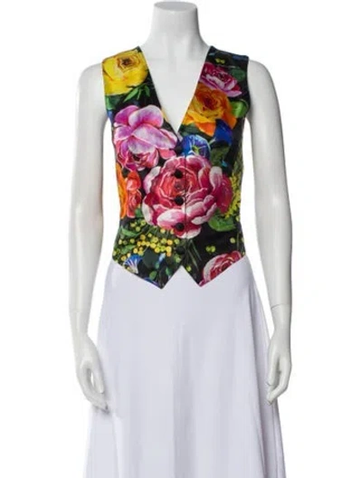 Pre-owned Dolce & Gabbana Silk Floral Print Vest W/ Tags In Red
