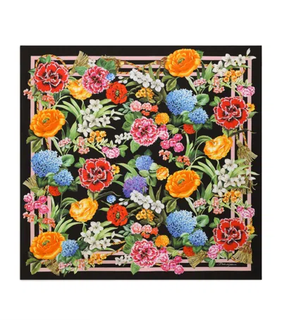 Dolce & Gabbana Silk Floral Scarf In Black
