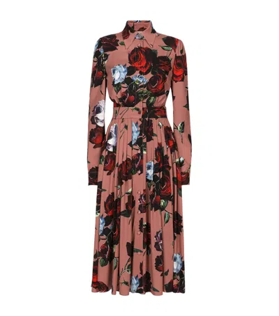 Dolce & Gabbana Silk Floral Shirt Dress In Neutral