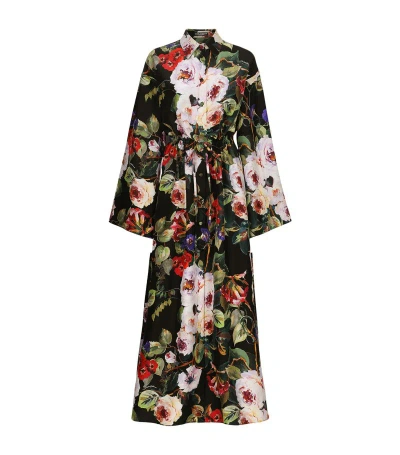 Dolce & Gabbana Silk Floral Shirt Dress In Multi